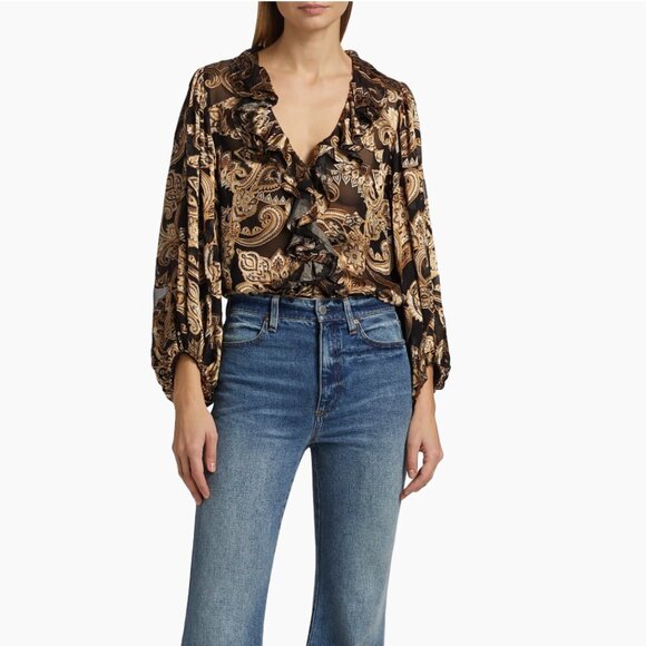 ALICE + OLIVIA Betsie Paisley Balloon-Sleeve Silk Blouse Size XS - Picture 2 of 9